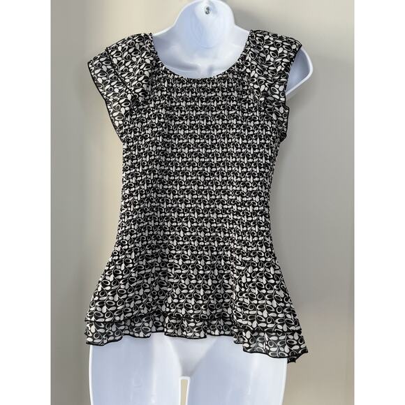 Vintage Y2K Babydoll Crinkle Top Women’s S Black White Ruffle Geometric Stretch - Picture 4 of 12